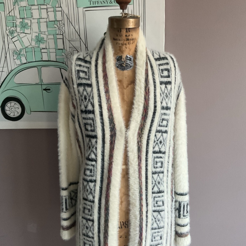 Janice Apparel Vintage Aztec Boho Pattern Long Duster Cardigan, Medium - Picture 2 of 8